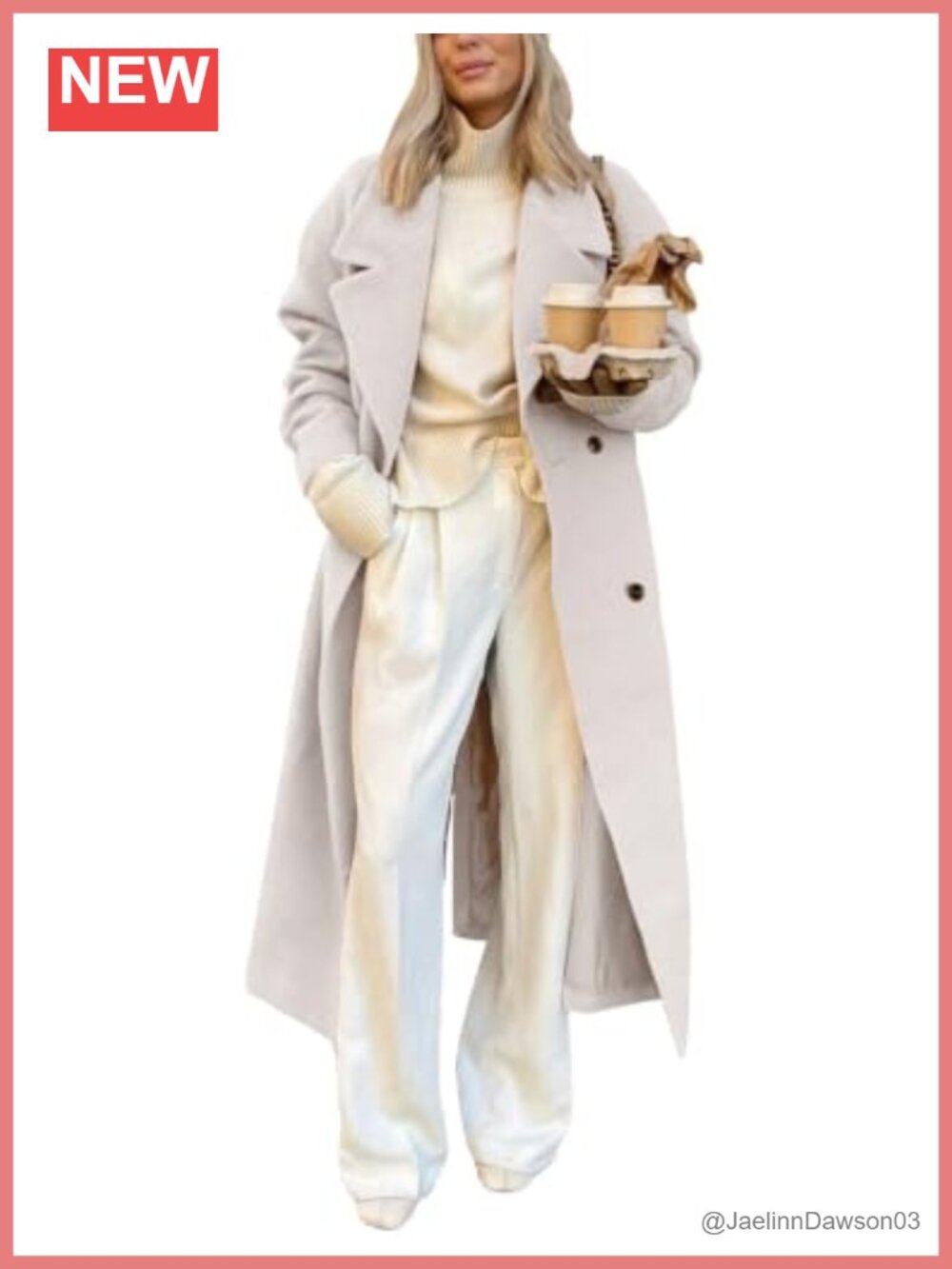 Womens Long Wool Blend Overcoat Notch Lapel Double Breasted Winter Coat